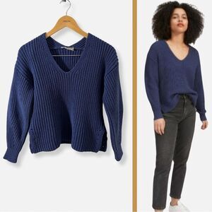 Everlane Sweater | Textured Cotton | V-Neck | Blue | Small